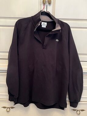 Lacoste Black with grey Quarter-Zip Sweatshirt with Green Crocodile Logo